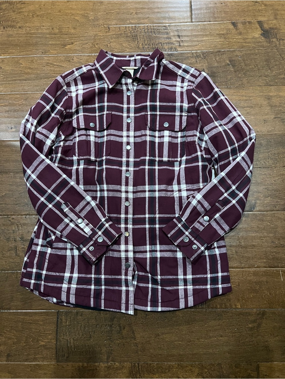 Duluth Trading Co Burgundy & White Plaid Button-Down shirt/jacket